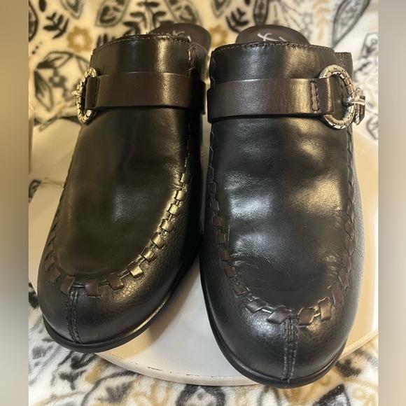 New Brighton Shoes Womens Sz9M Gemini Mules Blk/Brown Leather Block Heel SlipOns - Picture 14 of 16